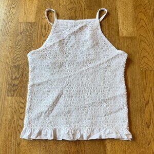 SO White Crop Top Shirred Smocked Size Small